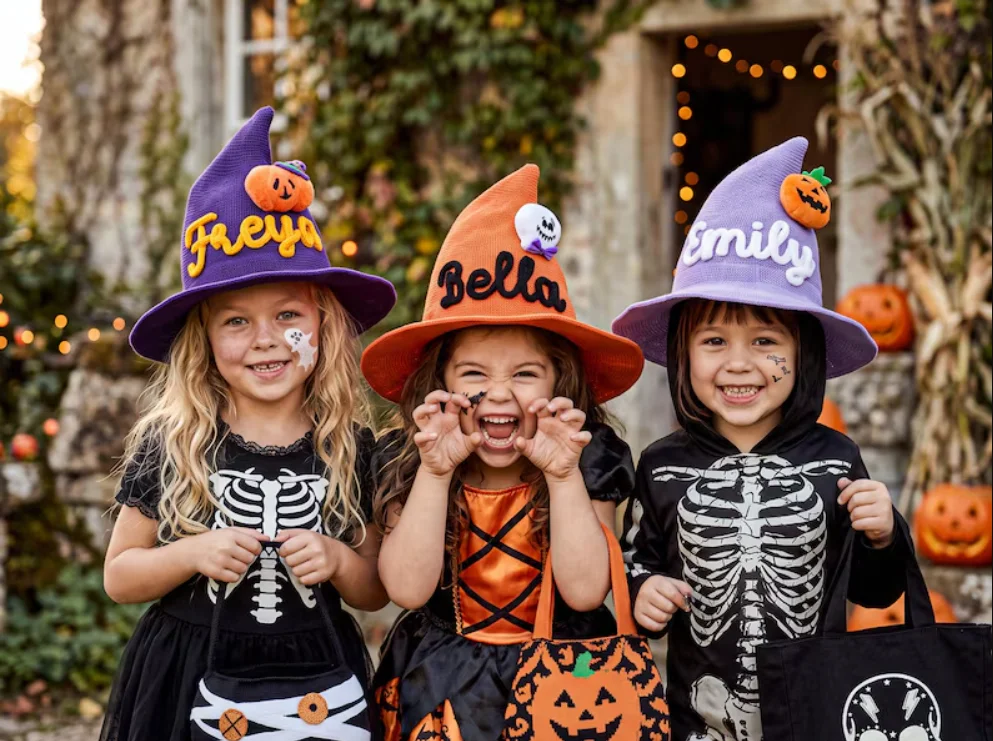 Personalized Kids Witch Hat, Custom Toddlers Halloween Costume Hat, Trick or Treat, Halloween Gift