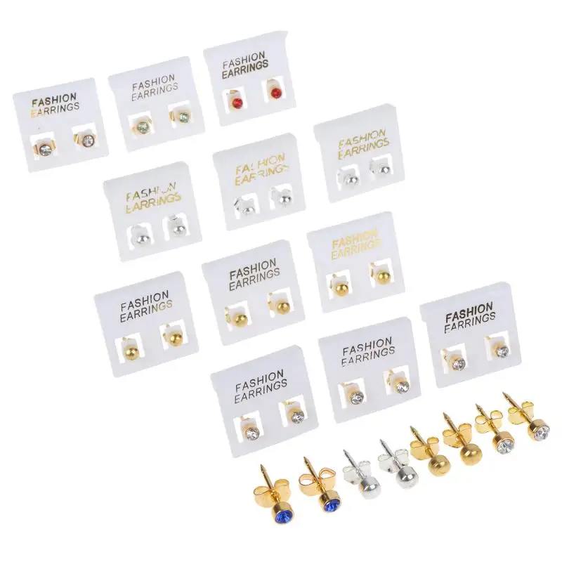 Round Zircon Stud Earrings 24Pcs Shiny Mixed Color Metal Ear Studs for Women Wedding Guest Jewelry Gift