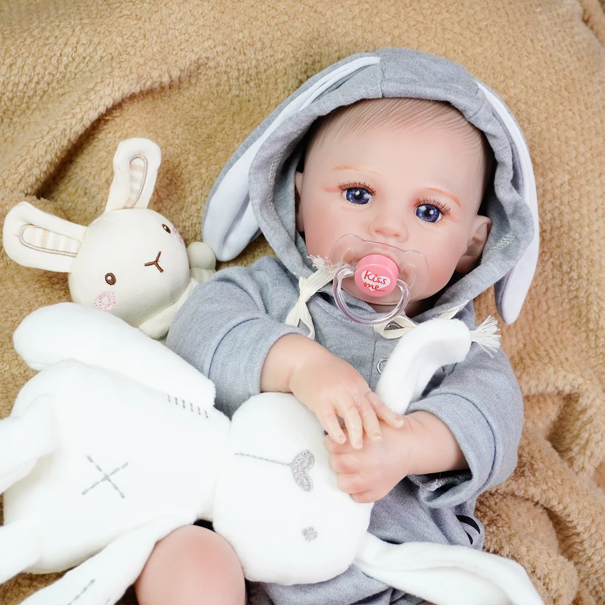 

Reborn Baby Doll Realistic Baby Doll Vinyl Head Cloth Body and Full Vinyl Limbs with Birth Certificate and Child Feeding Kit Toy
