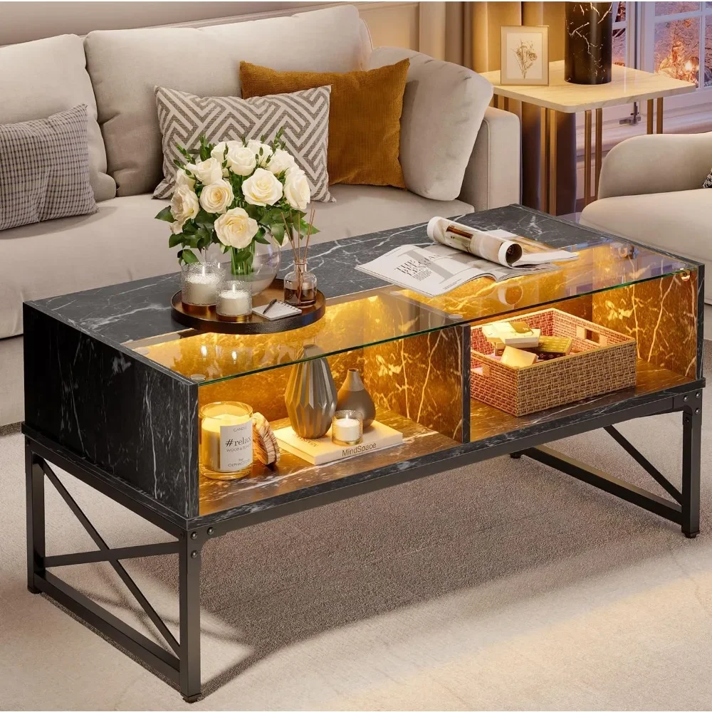 LED Coffee Table, 42 Inch Large Living Room Center Tables, Smart Gaming Tea Tables for Home Office, Modern Style Coffee Table