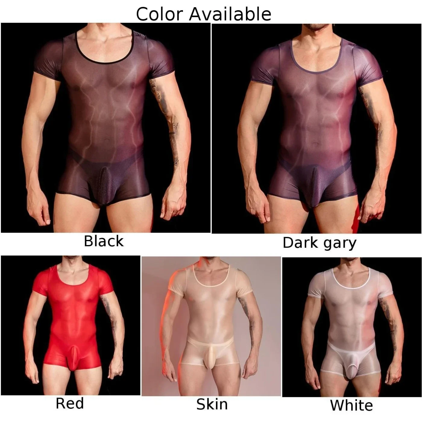 Sexy Men Ultra Thin See Through Bodysuit Short Sleeve Shorts Leotard Tight Elastic Jumpsuit Temptation Lingerie Erotic Underwear