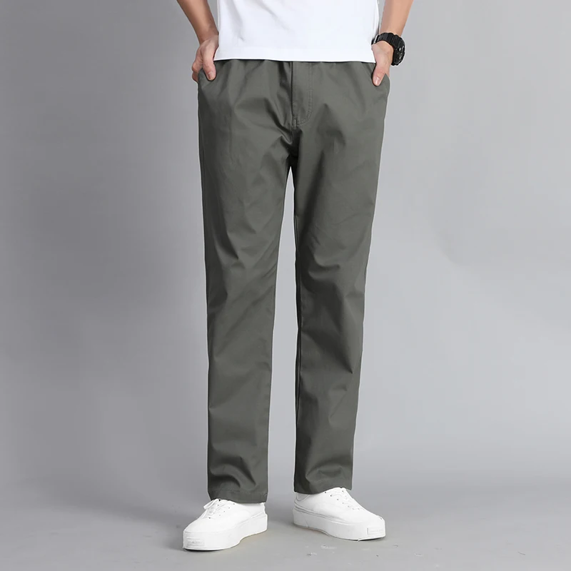 Boyfriend Straight Trousers Cargo Pockets Men's Clothing Solid Color Elastic Solid Color High Waisted Spring Autumn Pants