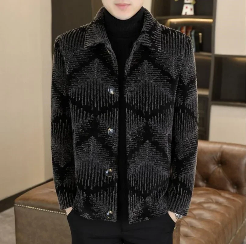 

New Men's Wool Blends Jackets High-end Fashion Trend Handsome Slim Men's Woolen Coat Short Lapel Jacket Woolen Coat