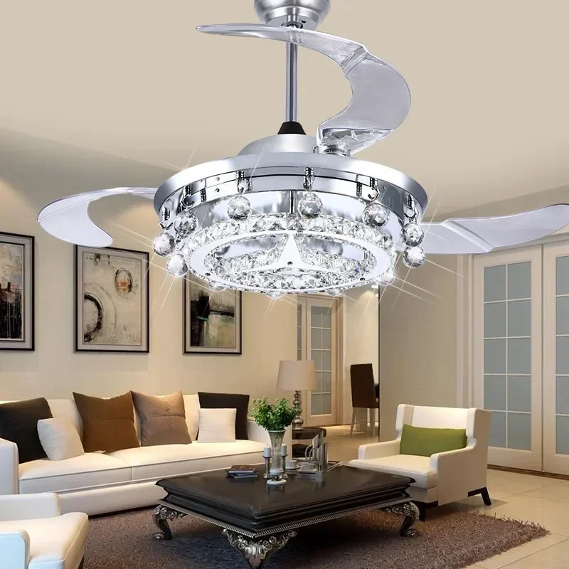 

Fan Droplights Luxury Crystal LED Ceiling Fans Light Dining Room Living Modern Lights