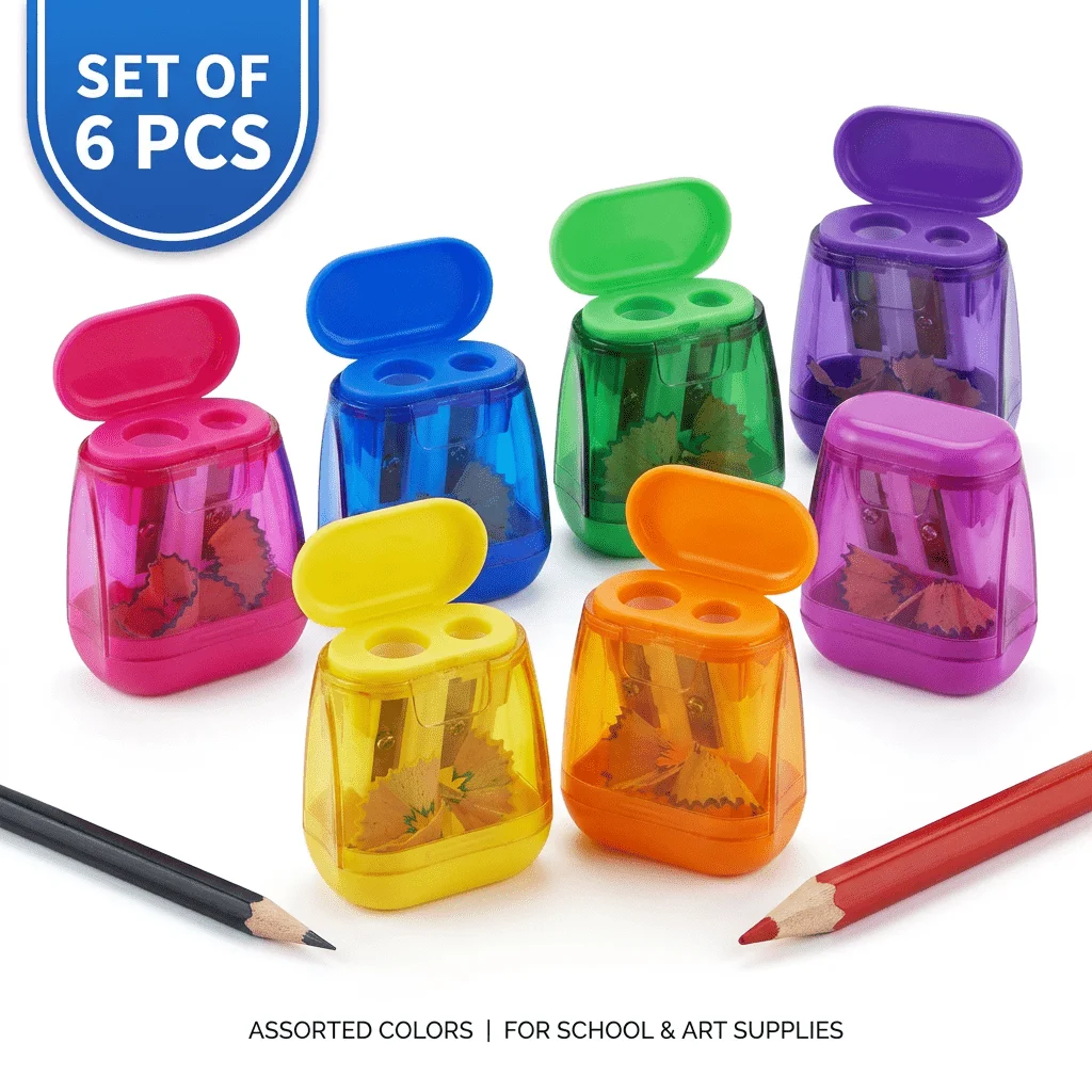 6pcs Double Hole Pencil Sharpeners with Storage Case, Portable Manual Pencil Sharpener with Shavings Container for Students