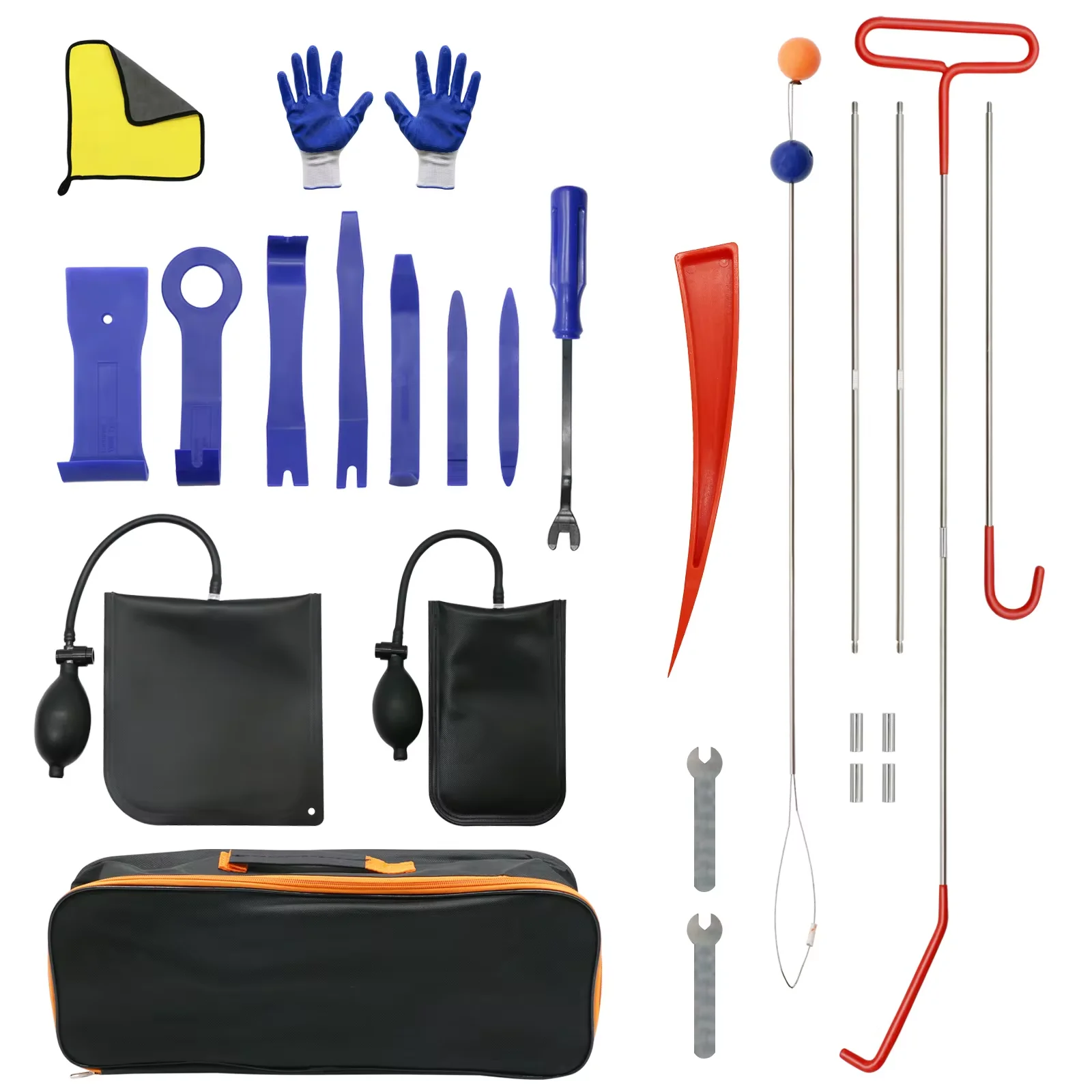 27PCS Car Wedge Pump Locksmith Thickened Door Repair Air Cushion Emergency Open Unlock Tool Kit With Long Reach Grabber