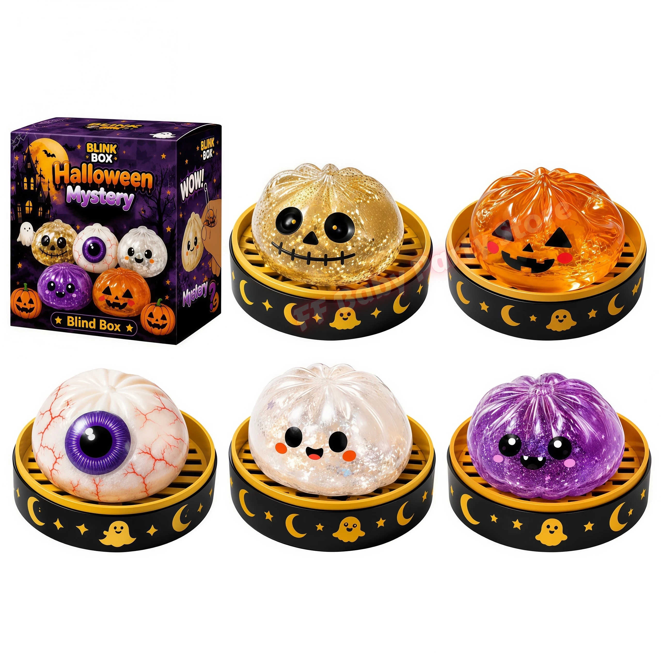 8.5cm Halloween Ghost Pinch Creative Squeeze Decompression Pumpkin Dumpling Squishy Gift Box Set Halloween Decoration Party Gift
