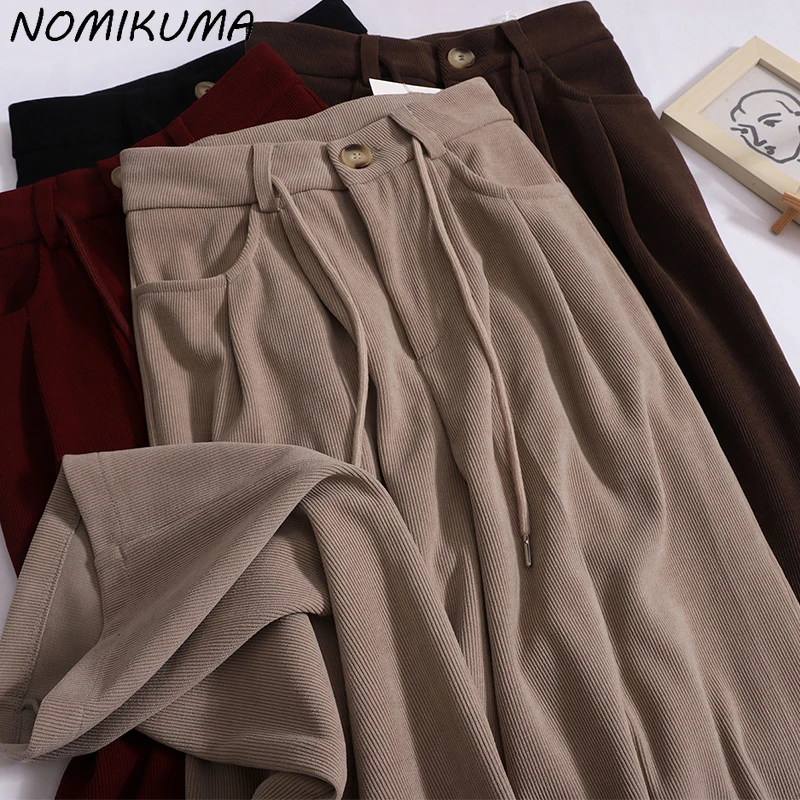 

Nomikuma Vintage Drawstring High Waist Causal Pants Women 2023 Autumn Long Trousers Causal Solid Fashion Wide Leg Pants Mujer