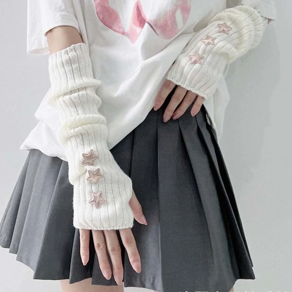 Long-sleeved Glove Elastic Knitted Fingerless Sleeves Long Gothic Y2K Star Arm Cover Hip-hop Cool Warmer Long Cuff Girls