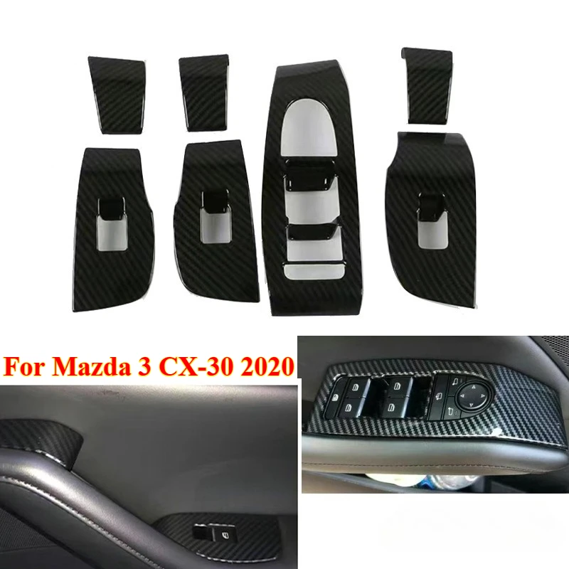 

7PCS Car Window Control Lift Switch Panel Cover Trim Carbon Fiber for Mazda 3 CX-30 2020 Left Hand Drive,Interior Accessories