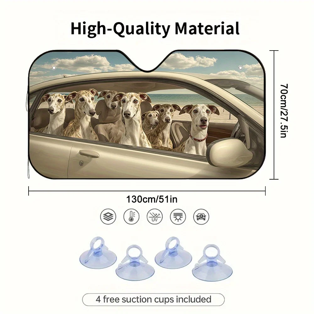 1pc Stylish Sunshade For Featuring Greyhounds, Perfect For Contemporary Vehicles And Urban Drivers On Beach Outings