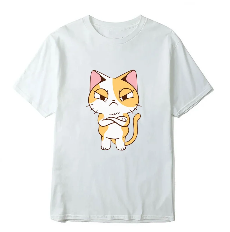 Angry Cat Fun novelty cartoon print street wear fashion casual summer men women universal crew-neck short-sleeved T-shirt