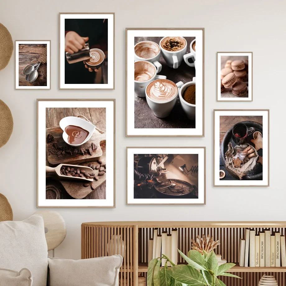 Coffee Beans Cup Baking Dessert Spice Posters Prints Canvas Painting Nordic Wall Art Pictures for Kitchen Cafe Shop Room Deco