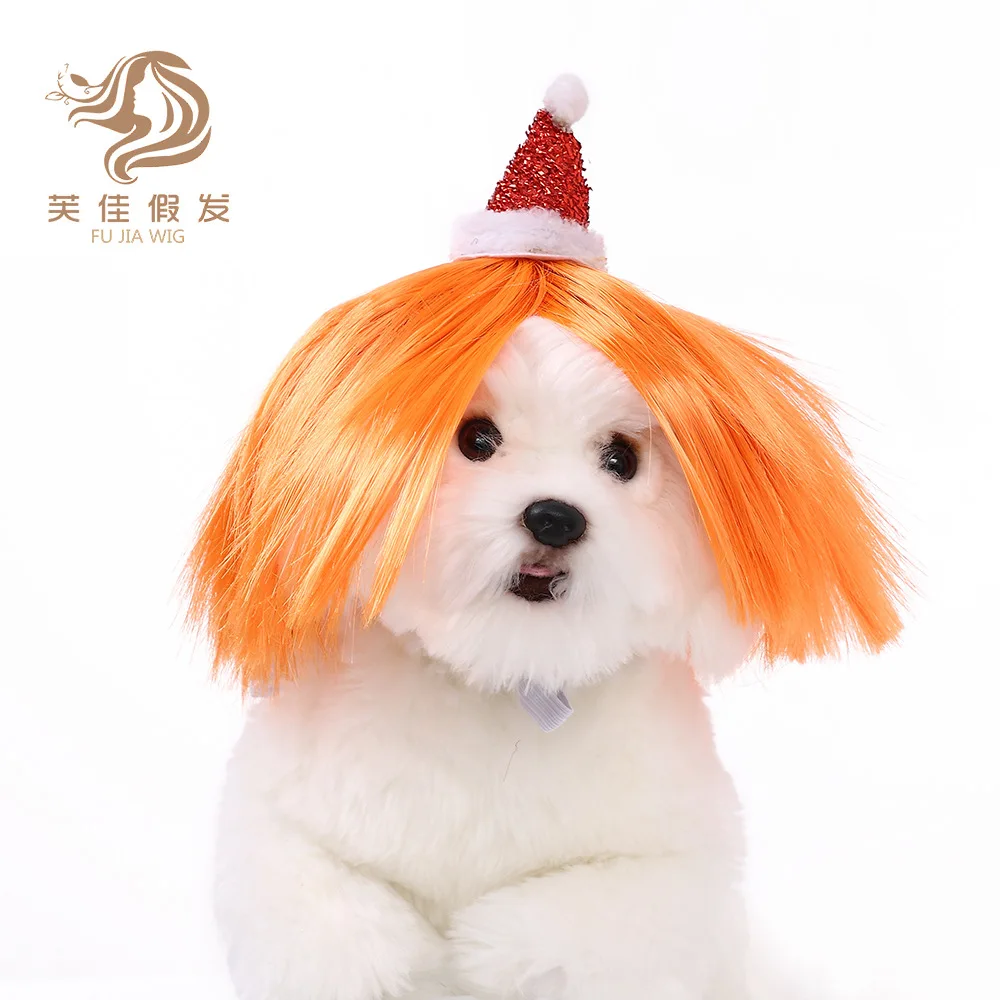 New pet orange wig cat dog supplies red Christmas hat pet accessories party hair accessories