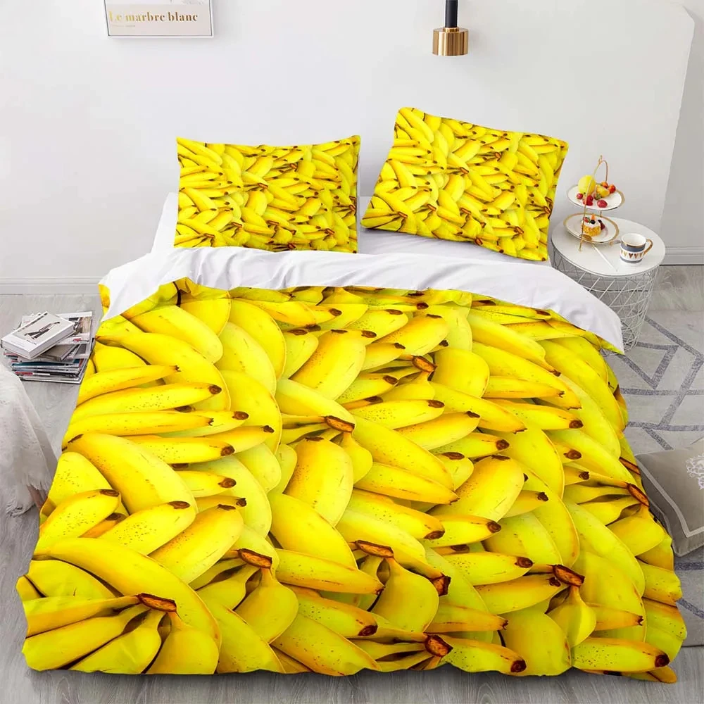 Yellow Banana Duvet Cover Twin Queen Fruit Theme Bedding Set Tropical Plant Comforter Cover Funny Cartoon Style Bedspread Cover