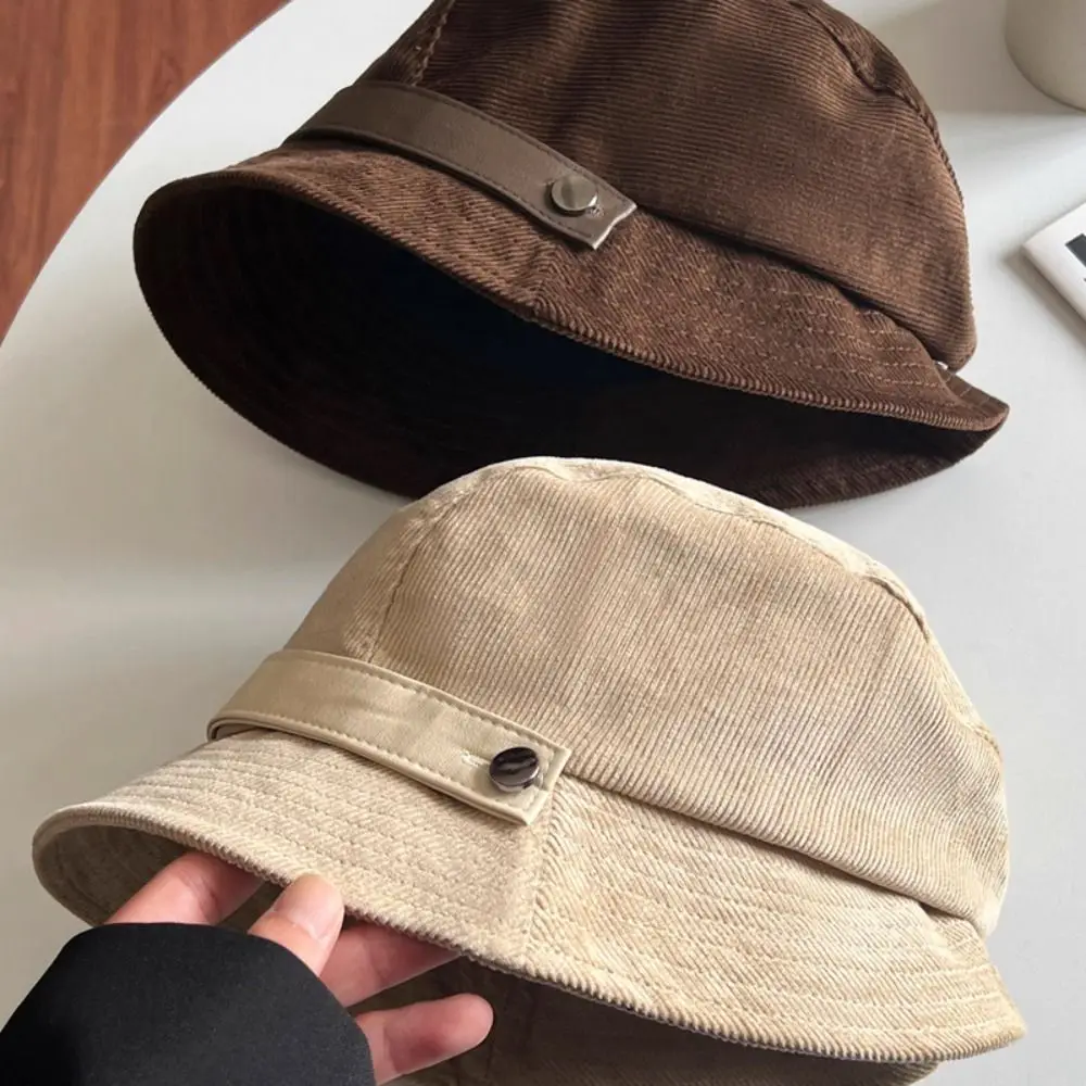 Versatile Style Corduroy Bucket Hat Solid Color Wide Brimmed Beret Hat Face Covering Retro Basin Hat For Women