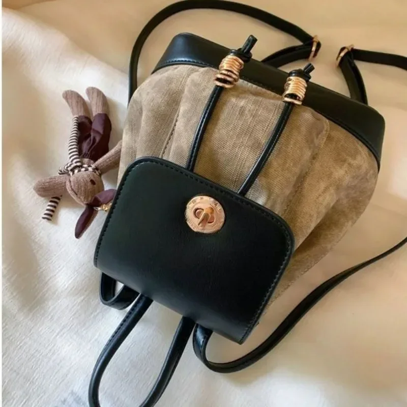 2024 New Korean Casual Versatile Shoulder Bag Niche High-end Outdoor Backpack Early Autumn Maillard Deer Velvet Leather Backpack