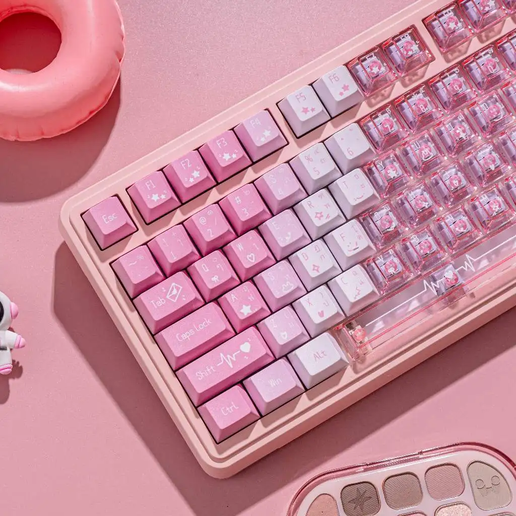 

Strawberry Heartbeat Keycap Full Set PBT+PC Material DYE-Sublimation Cherry Profile for Wooting AULA MACHOSE Keyboard Keycaps