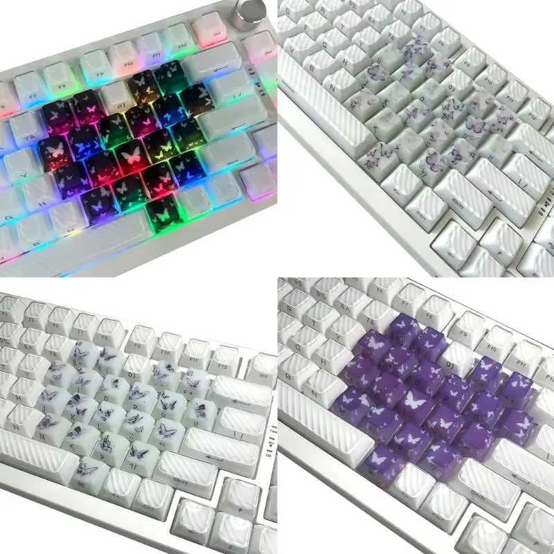 21 Keys Butterfly Heart Caps Set PBT Keycaps Replacement for Mechanical Keyboard Gaming Accessories F19E