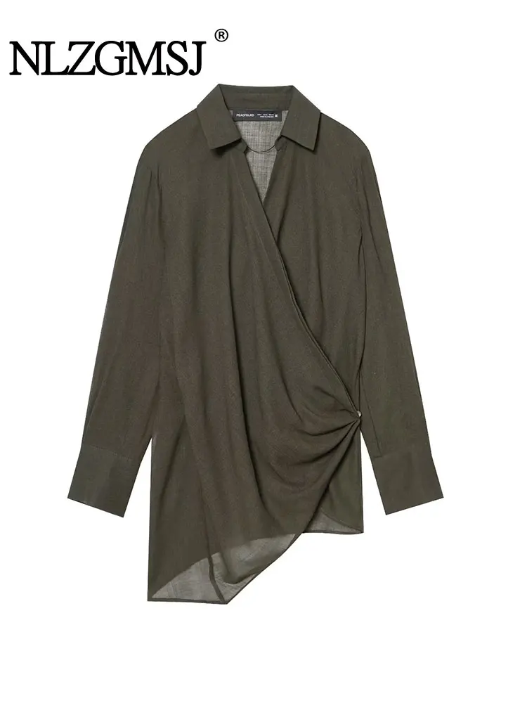 

NLZGMSJ Autumn Chic Fashion Ruched Shirts for Women Long Sleeve Asymmetric Shirt Women's Casual Simple Style Shirt Tops