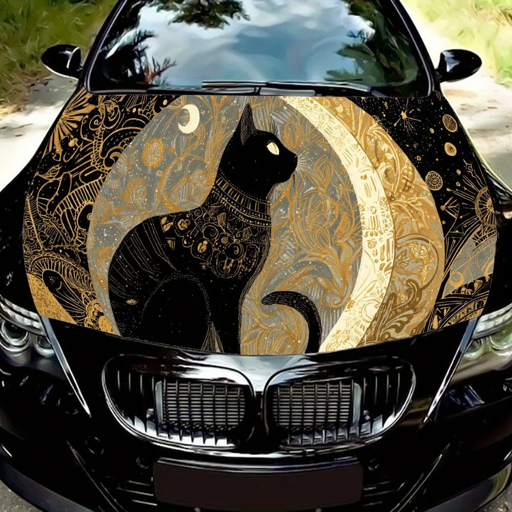 

Роскошная стильная виниловая пленка для автомобиля с черным котом, водонепроницаемая наклейка на капот автомобиля из ПВХ, самоклеящиеся устойчивые к царапинам наклейки для двигателя Cove