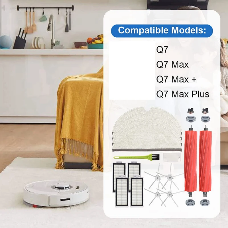 ملحقات مكنسة كهربائية روبوت ، فرشاة رئيسية بديلة ، فرشاة جانبية ، فلتر HEPA ، Roborock Q7 ، Q7 Max