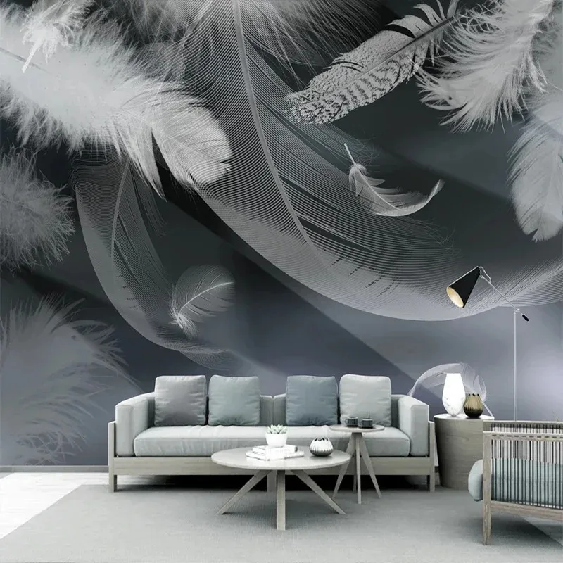 Abstract Modern Wallpaper 3D White Feather Photo Wall Mural for Living Room Bedroom Home Decor Wall Art Background