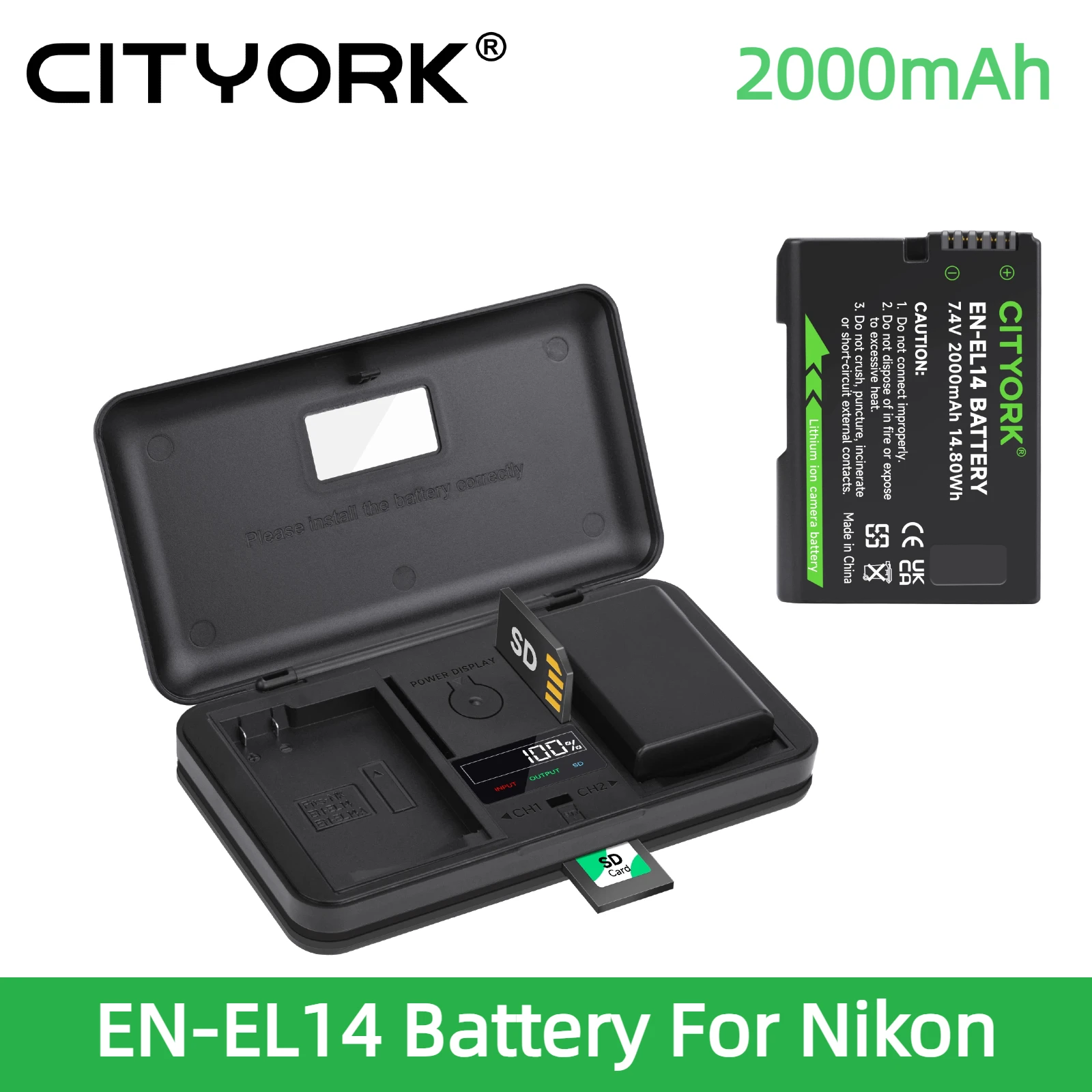 For Nikon EN-EL14 Battery With LCS 2-Slots Battery Charger 2000mAh En El14 Battery For Nikon P7000 P7100 P7800 P7700 D5500 D5600