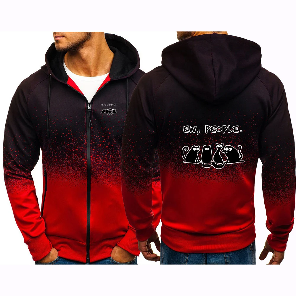 Gradient Color Men's Zipper Jacket Summer Casual Motorcycle Coat Funny cat Logo Print Handsome Best Seller Fashion Hoodies