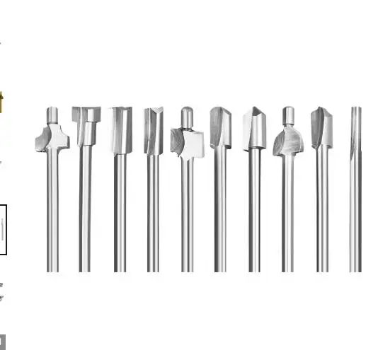 10個入り-hssルータービット-木工カッター-ミリング-ドレメル回転工具セット対応-1-8インチ-3mmシャンク-木工用ルータービット-回転工具diy用