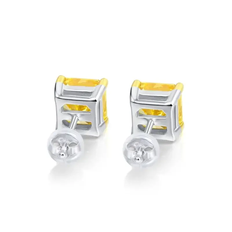 2023 Popular Yellow Zircon Radiant Shape Earrings  Crushed Ice Cutting High Carbon Diamond - Perfect Gift for Women
