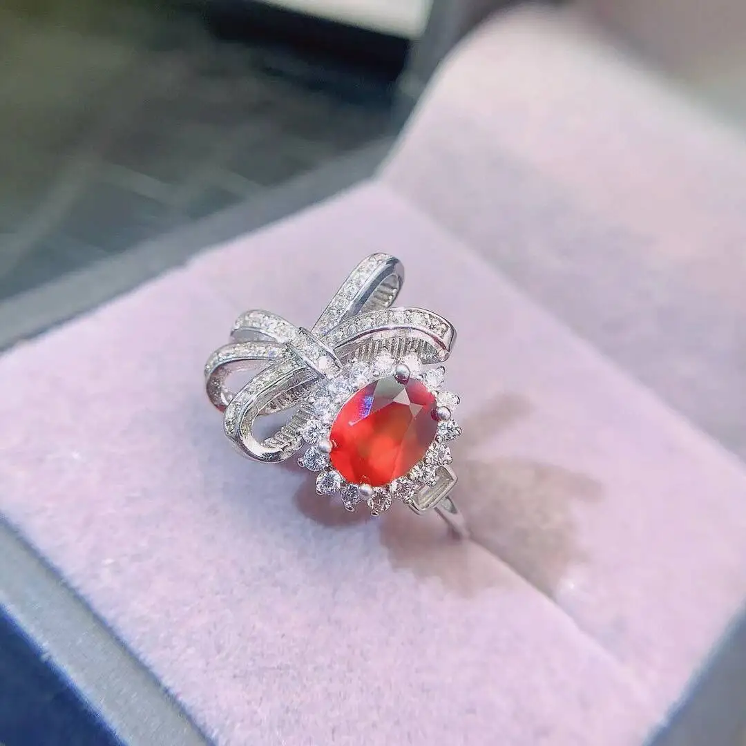 KJJEAXCMY high-grade Jewelry Natural Women's Garnet Ring S925 Silver Colorful and splendid Crystal pure fire flash explosion