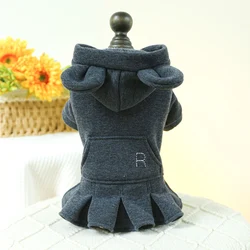 1PC Pet Clothing Dog Autumn and Winter Thick and Warm Black Pocket Hat Pleated Skirt With Drawstring Buckle For Small Medium Dog