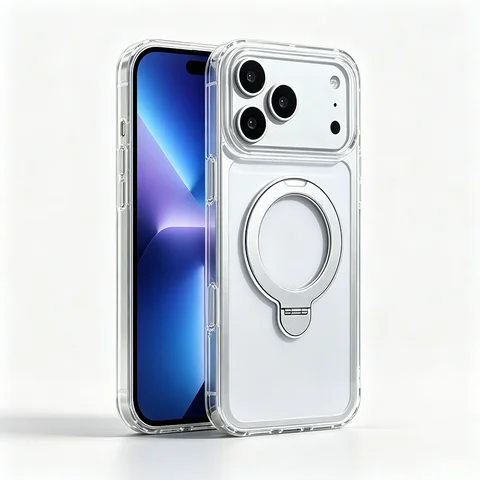 Clear Magnetic Ring Stand Phone Case For IPhone 17/16/15/14/13/12 Series, Samsung Galaxy S26/S25/S24 & A56/A36/A17 Series, 360° Rotatable Kickstand, Shockproof, Anti-Scratch & Anti-Yellow Transparent Protective Cover