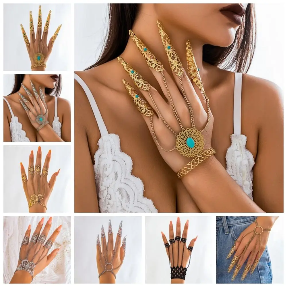 Jewelry Accessories Finger-cot Bracelet Korean Style Antique Style Nail Rings with Bracelet Dark Series Jewelry Hand Rings