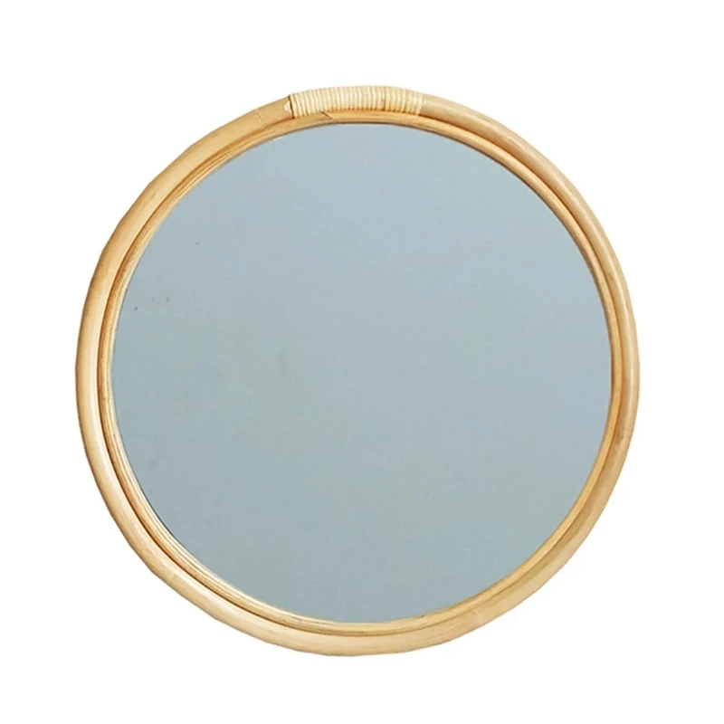 Rattan Circle Wall Mirror 16 Inch Round Dressing Mirror For Entryways Washrooms