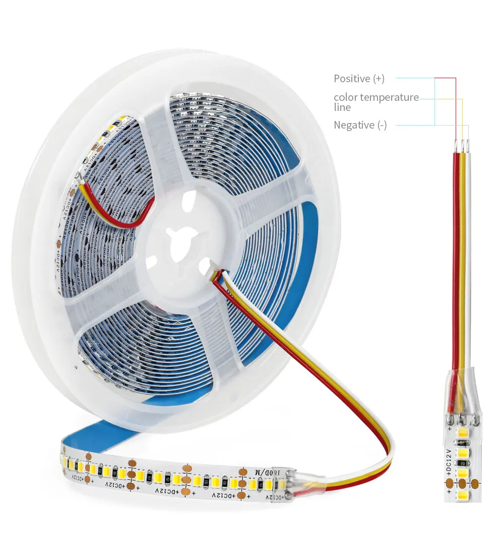 2835 CCT LED Strip bianco/bianco caldo luci Led dimmerabili 120/180/240/336LED/m lampada di illuminazione flessibile lineare 5/8/12mm DC12V DC24