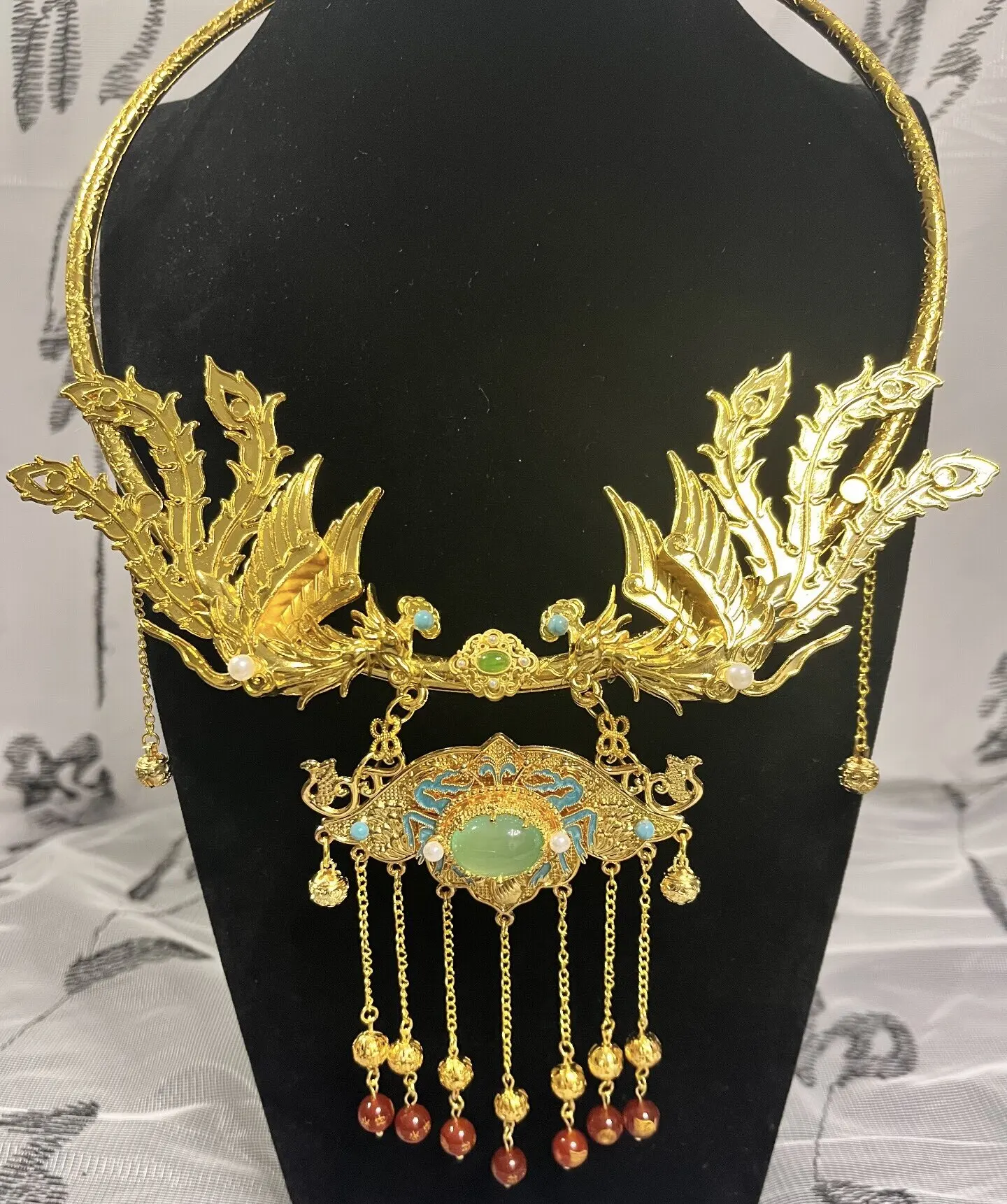 Chinese Handmade Court Style Collar Necklace Phoenix Design Tassel Bell Pendant Jewelry For Hanfu Traditional Cosplay Occasion