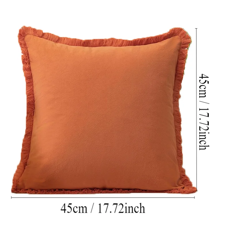 1pc 100% Cotton Fringed Throw Pillow Cover - Soft Cozy Boho Cushion Covers with Tassel for Couch Sofa Farmhouse Natural Decor Sq