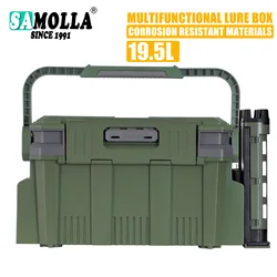 New Large Fishing Box Suit 19.5L 2 rod pole+cup holder+barrel Lure Sea Fishing Multifunction Lure Box High-Quality Multi-storey