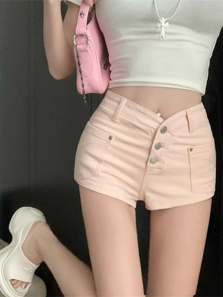 

Female Y2K Straight Short Trousers American Style Slimming Mini Shorts Women Harajuku Style Button Tight Shorts