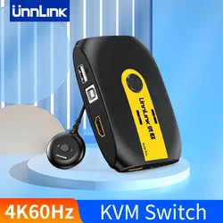 Unnlink-conmutador KVM Hdmi, conmutador de vídeo con extensor, 2 portátiles, compartir 1 Monitor, 4 USB 2,0 1,1, para impresora de teclado y ratón