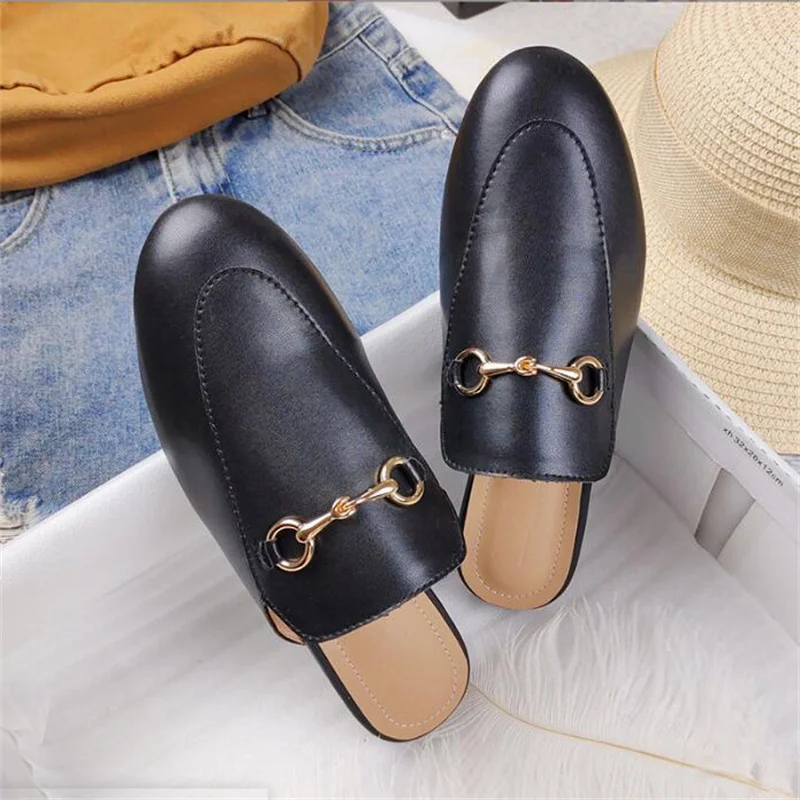 Slippers Mules Shoes Women 2022 New Style Outer Wear Flat shoes Muller Lazy Shoes Vacation Beach Leisure Half-Drag Women