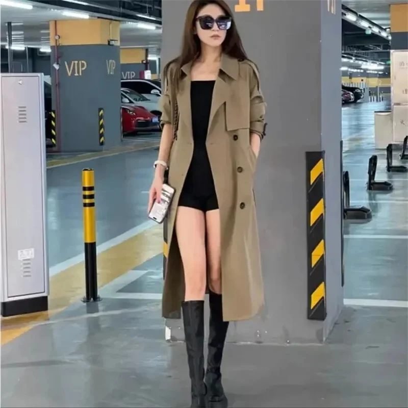 French Over-the-knee Windbreaker Women Long Style 2023 New Autumn Winter Temperament Design British Double-breasted Loose Coat