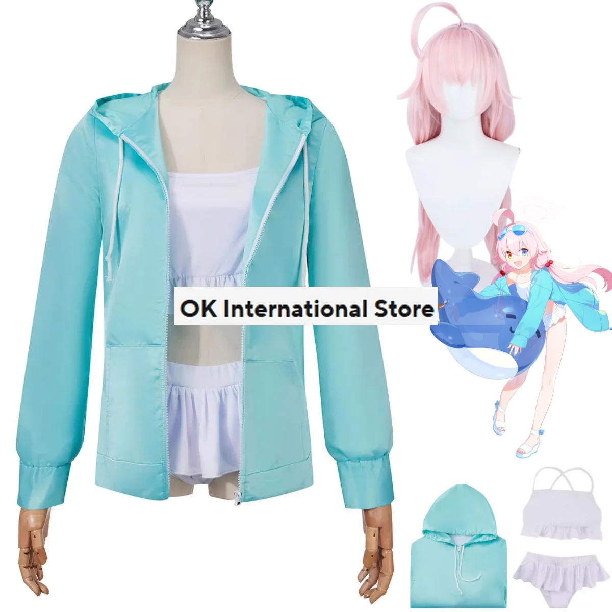 Anime Game Blue Archive The Animation Takanashi Hoshino Cosplay Costume parrucca Costume da bagno con cappuccio costo donna Sexy Kawaii Carnival Suit