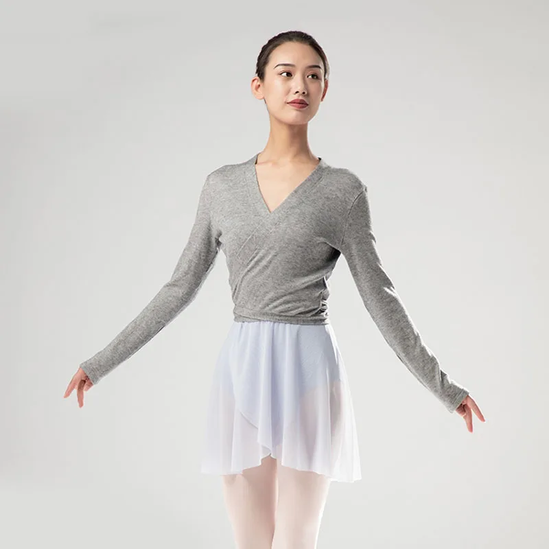 Justaucorps à lacets pour filles et femmes, manteau de ballet, haut croisé, manches longues, pulls ronds, ballerine AqBallet Dance Warm Up pour P1