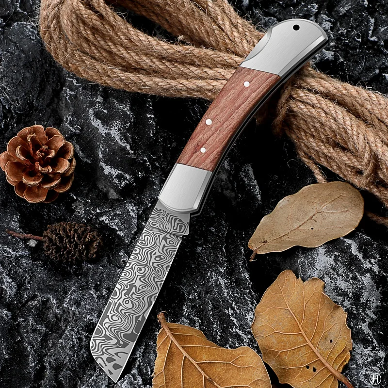BAKULI-Outdoor Portable Folding Knife with Wooden Handle, Comfortable Handle, EDC Knife, Adventure Camping Knife SZ9195