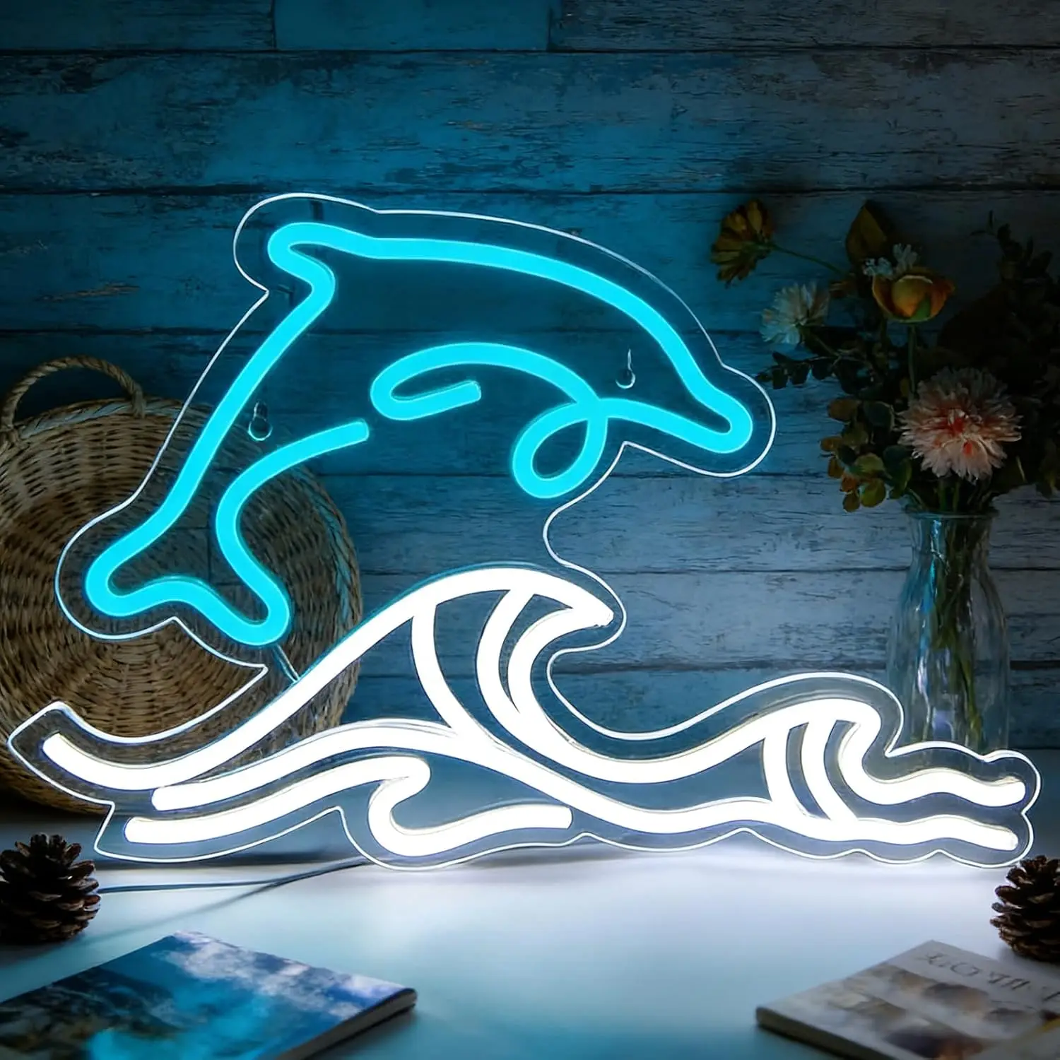 Dolphin Wave Neon Sign USB LED Neon Light Wall Lamp For Ocean Themed Bedroom Bathroom Bar Beach Shop Wall Decor Gift