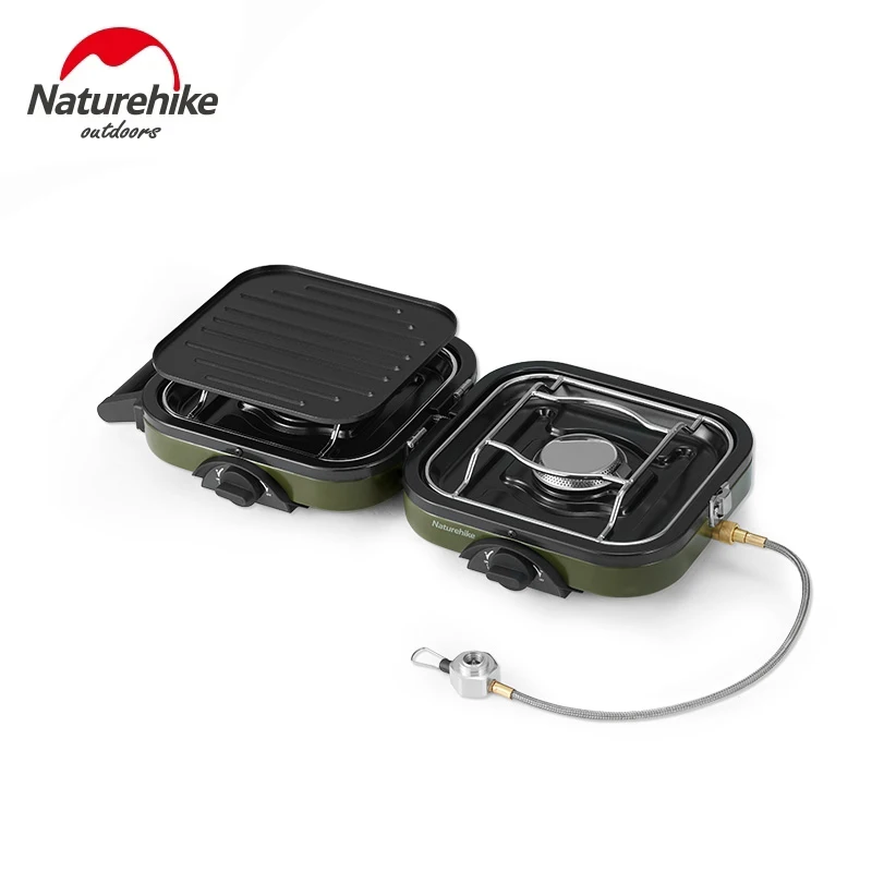 Naturehike Foldable Double Cooker Gas Stove 2300W Portable Camping Picnic Electronic Ignition Gas Stove With Non-Stick Pan