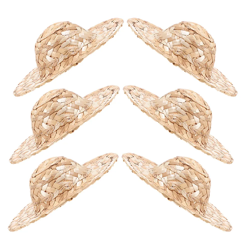 

6pcs Miniature Straw Hats Handwoven Mini Hats For Crafts Diy Decor Sombrero Cap Ornament Photo Prop Lightweight Wine Bottle